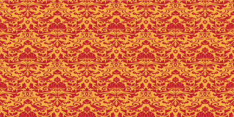 Damask pattern, floral ornament, seamless pattern, vintage design, decorative background, red floral, luxury motif © HASAN