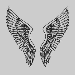 Fototapeta premium Black wing illustration, angel wings, feathered wings, tattoo design, vector wings