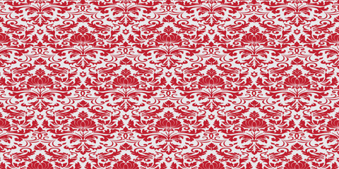 Damask pattern, floral ornament, seamless pattern, vintage design, decorative background, red floral, luxury motif © HASAN
