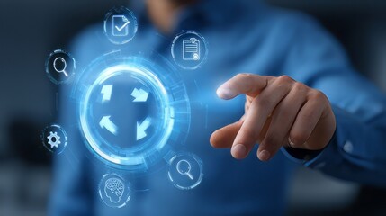 Fototapeta premium Business development and digital workflow optimization illustrates modern technology concepts like automation, digital marketing, and cyber security.