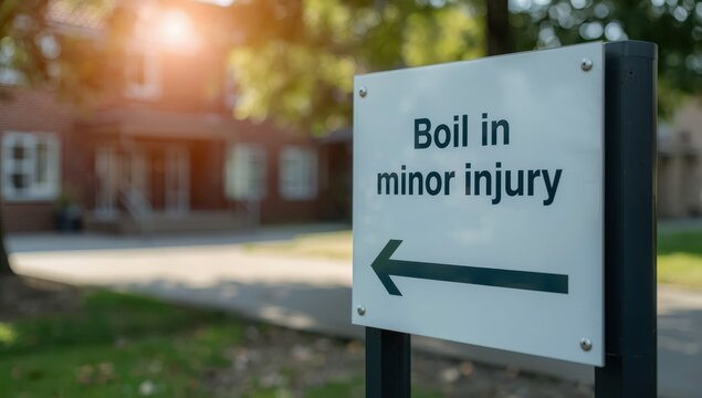 Close-up of a standard Minor Injury notice directing patients on how to register and receive care for non-urgent issues.