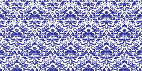 Damask pattern, floral ornament, seamless pattern, vintage design, decorative background, blue floral motif, luxurious motif © HASAN