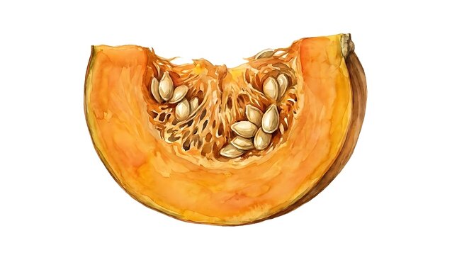 Orange pumpkin slice with seeds detailed illustration isolated