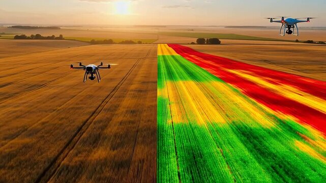 Drone NDVI Scan Over Golden Wheatfield