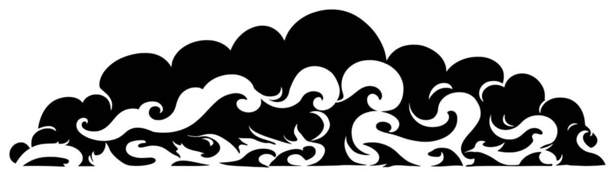 Stylized swirling clouds and water waves in oriental papercut style