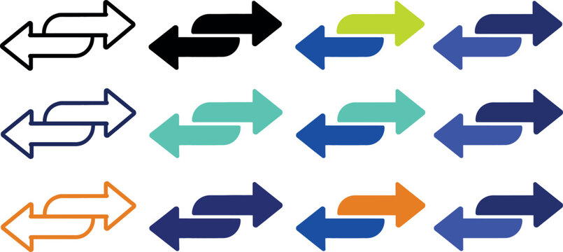 Set of colorful bidirectional arrow icons for web design and navigation interface elements.