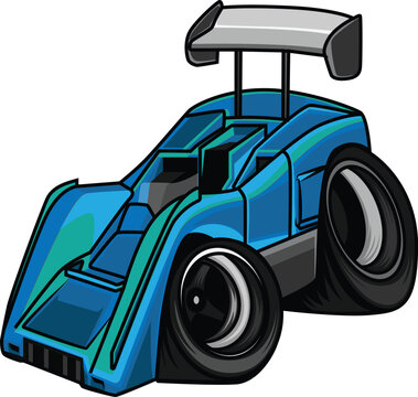 Cute Chibi Blue Cars Racing Speed with Big Wheel