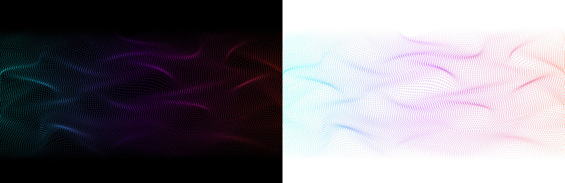 Abstract wave of neon dots. Bright glowing light pattern.
