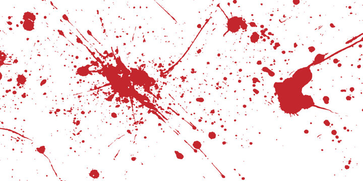 Abstract red paint splatter background with messy blood drops and random ink spots graphic vector illustration.