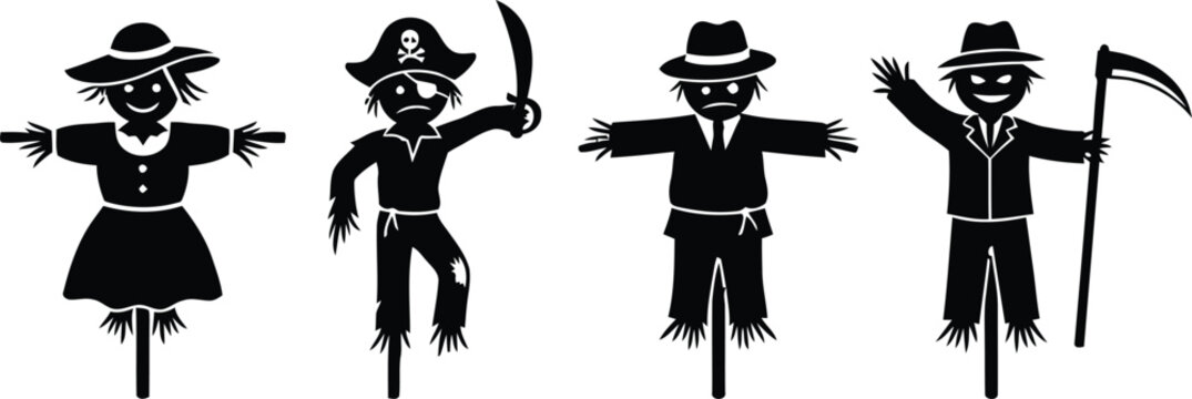 Halloween scarecrow silhouettes
