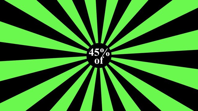 Comic retro background. Sunburst, radial, sunlight, 45% discount/of ,circus, stripe background rotation Fantastic tunnel, .Abstract tunnel .Wallpaper with green shapes.4k animation motion ..