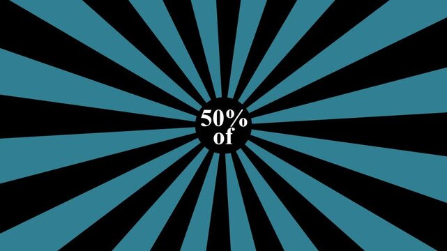 Comic retro background. Sunburst, radial, sunlight, 50% discount/of ,circus, stripe background rotation Fantastic tunnel, .Abstract tunnel .Wallpaper with blue shapes.4k animation motion ..