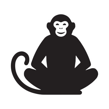 Monkey Silhouette In Meditative Pose Black And White Graphic