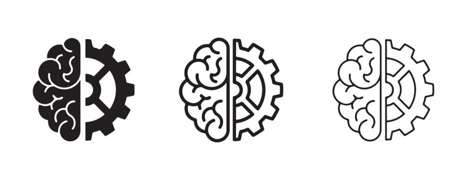 Brain divided into two halves with gear  symbol of intelligence and technology  combination of human mind and machine  concept of innovation and artificial intelligence