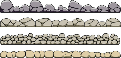 Stone Border Collection, Decorative Rock Ground Divider Vector Illustration for Landscape Game Design © Sume