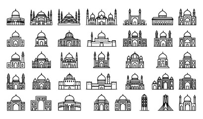 Islamic Dome Architecture Outline Icons Vector Collection © MDASADUL