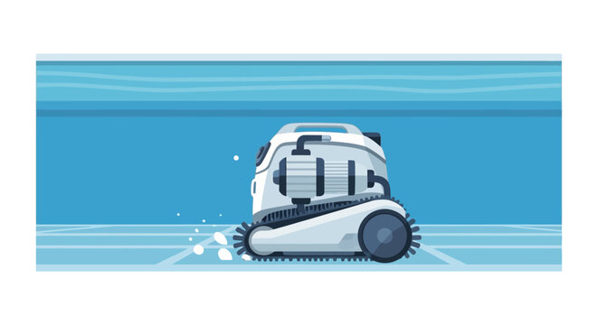 Automatic Robotic Pool Cleaner Operating Underwater on Tiled Floor Vector Illustration