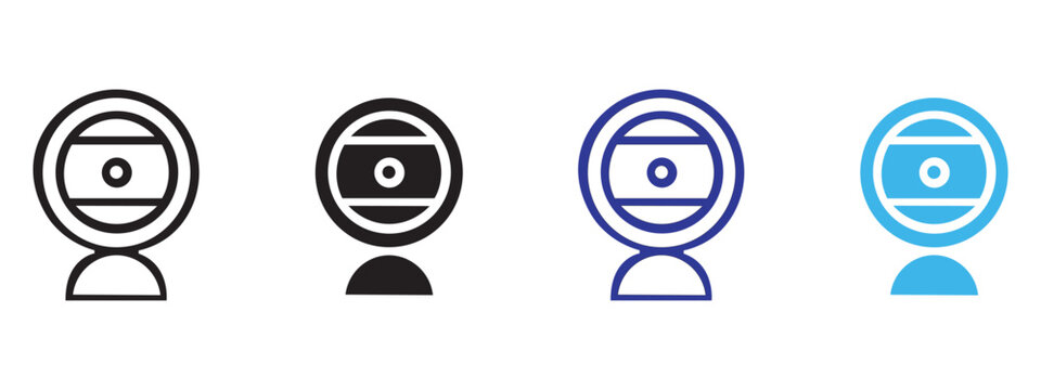 Four different colored security camera icons on a white background