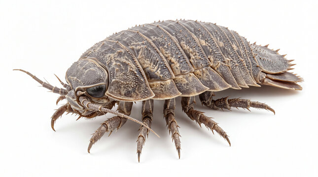 Pill Bug Isopod Macro Closeup White Background.