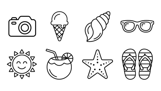 Summer Beach Holiday Outline Icons