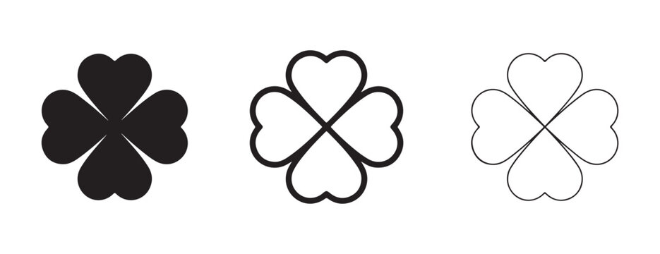 Four leaf clover shapes in different styles for design and decoration purposes  simple iconic leaf symbols