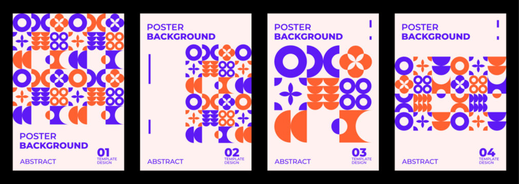 Abstract geometric mosaic layout template set with four colorful vertical corporate banner designs