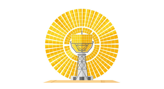 Concentrated Solar Power Tower with Heliostat Mirror Array Vector Illustration, Renewable Energy Concept