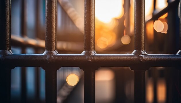 close up of prison bars with blurred background and subtle bokeh effect justice system and security