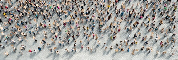 Fototapeta premium Large group of people marching together in protest, carrying signs and demonstrating for immigration rights and against ice raids, expressing their concerns about civil unrest in the united states