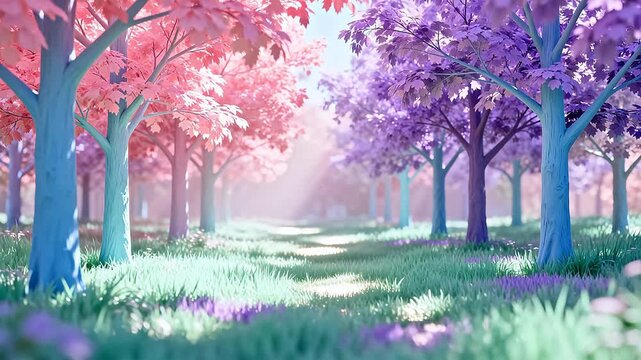 Colorful fantasy forest path