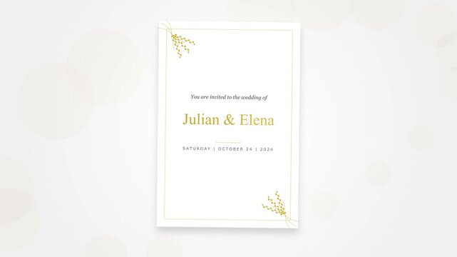Elegant Wedding Invitation Card with Floral Accents on White Background.