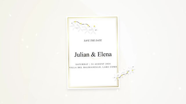 Elegant Wedding Invitation with Couple Names Julian and Elena on White Background.