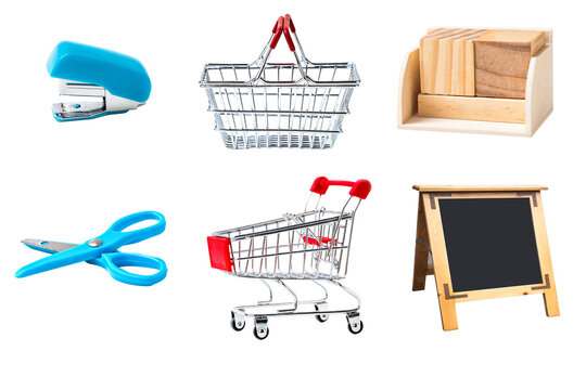 Miniature shopping cart isolated on white background.
