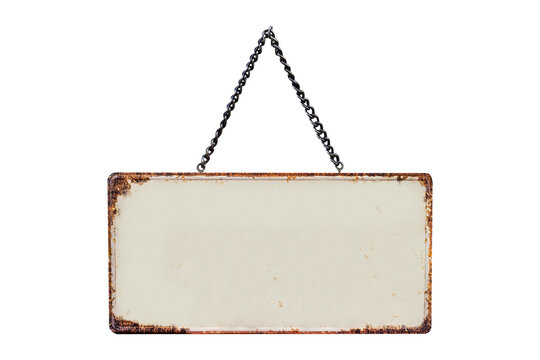 rusted vehicle license plate isolated on white background.
