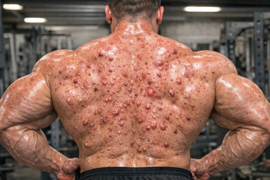 A person showing visible symptoms of psoriasis on their back, potentially for awareness or medical purposes