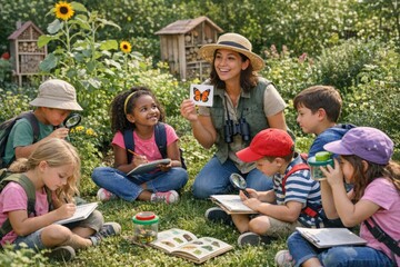 Fototapeta premium Children having fun outdoors, ideal for family or educational content