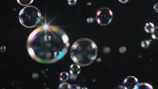 Studio Light Starburst Reflections on Floating Spherical Liquid Bubbles