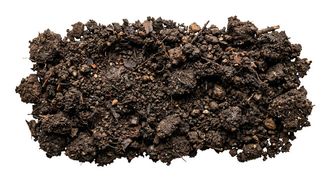 A pile of dark organic garden soil isolated on a white background PNG on white background