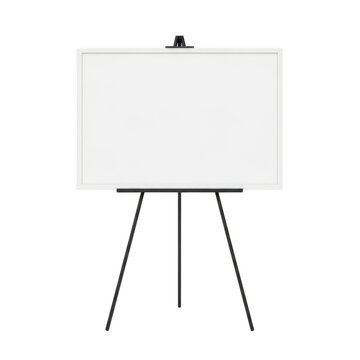 Empty white board on a black metal tripod easel stand