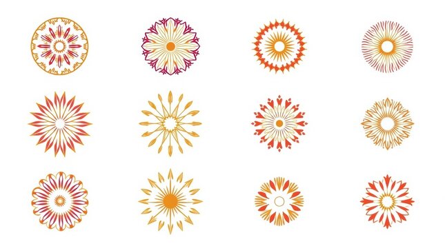 Colorful circular floral pattern icons set for creative design projects isolated on white background