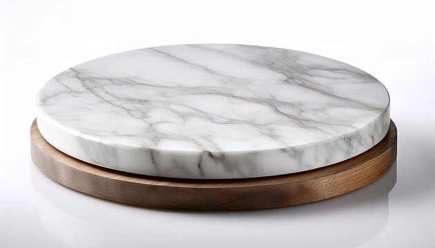 white marble round tray on white background