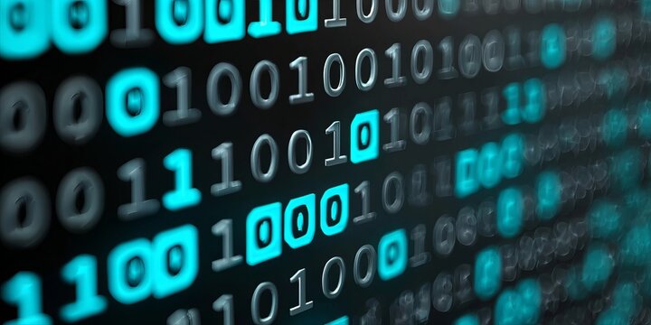 Abstract Digital Background Featuring Continuous Abstract Binary Code Data Stream on Blue Screen