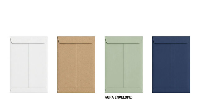 Set of four different paper mail envelopes in various colors PNG on white background with PNG on white background