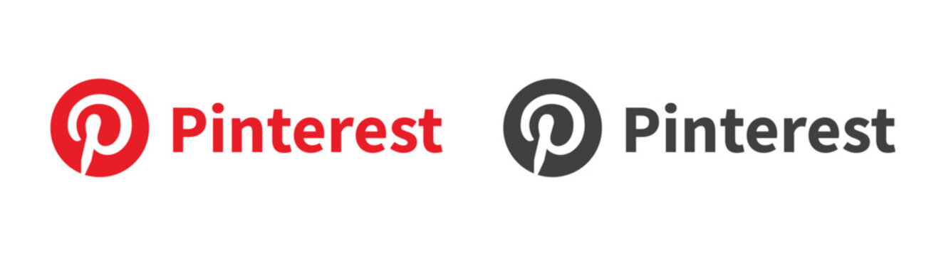 Pinterest Logo with Wordmark Variations on Transparent Background, Editorial Use Only