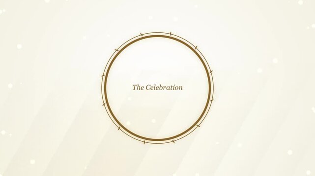Elegant circular frame with text The Celebration on a textured background.