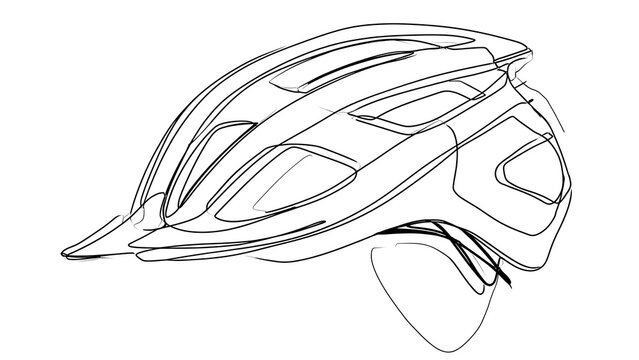 Bicycle helmet line art on white background.