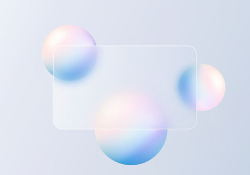 Pastel glassmorphism banner with pearlescent blue pink spheres