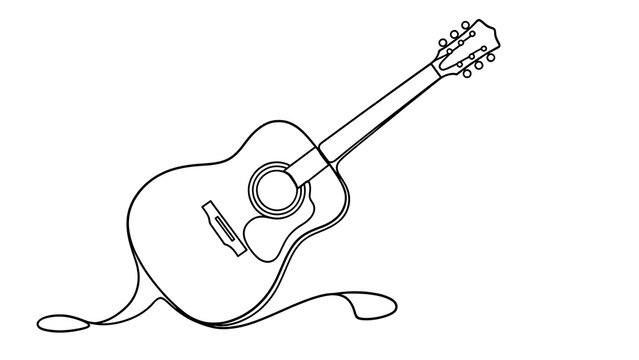 Acoustic guitar line art on white background.
