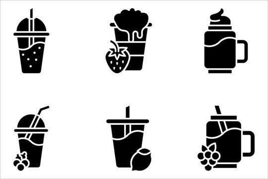 Smoothie icons set. Outline of smoothie icons for web design, vector illustration on white background