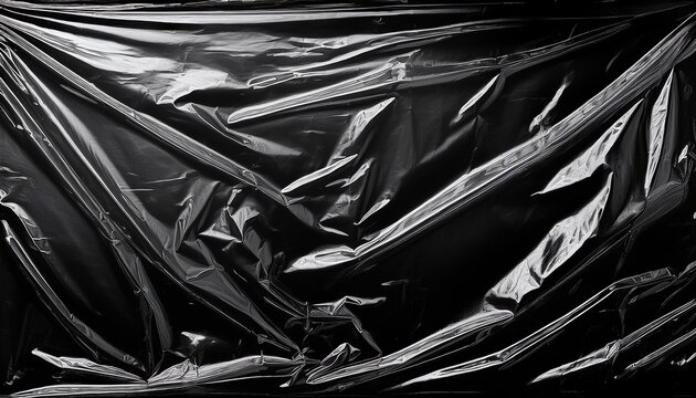 transparent crinkled cling film scan overlay texture effect on dark black background
